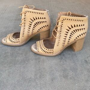 Jeffery Campbell Cordillo Ankle Booties Laser Cut Block Heel Peep Toe
